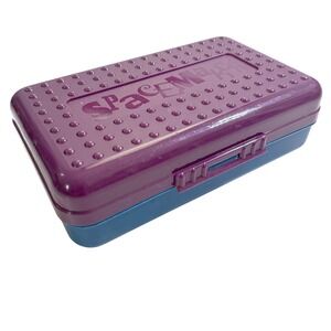 Spacemaker Pencil Box Purple Teal Vintage 90s Plastic School Supply Storage Case